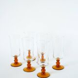 Set of 6 amber-footed champagne flutes, 1970