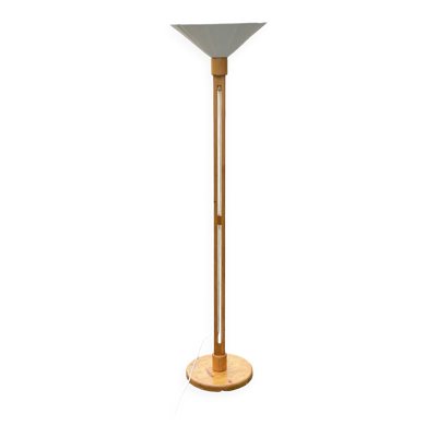 Lampadaire scandinave vintage 1980 pin et métal laqué blanc