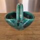 Vintage ceramic basket Accolay turquoise Signed Bull's Head X.C