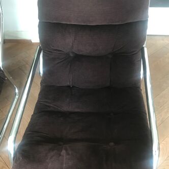 Fauteuil velours marron année 80