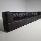 Canapé modulable De Sede DS-15 en cuir de buffle noir d'origine, années 1970