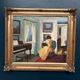Large Original Swedish Oil on Canvas – “Interior with Reading Woman” by V. Hansen – Signed – Vintage & Framed