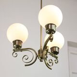 Vintage Italian Brass and Opaline Chandelier