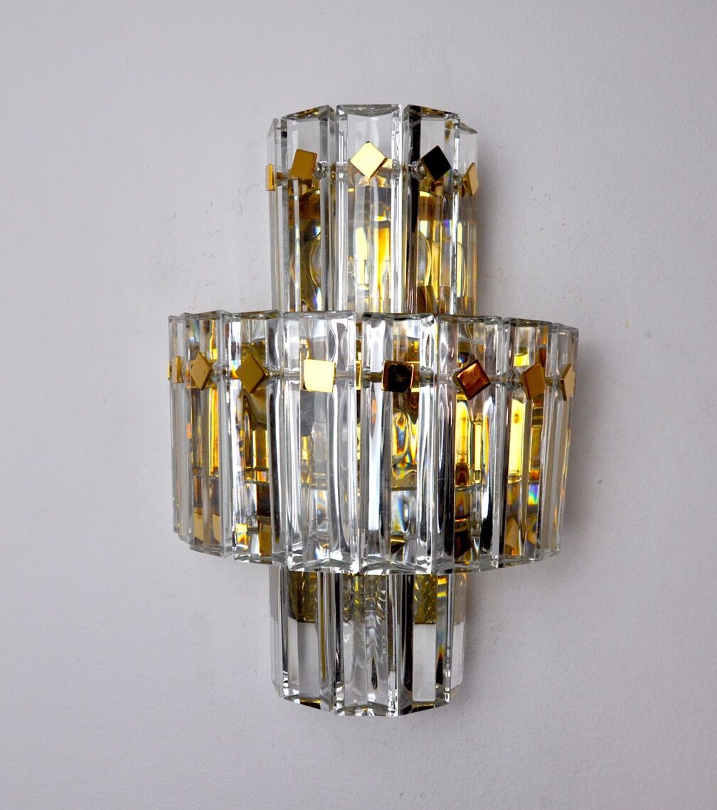 Kinkeldey wall lamp, cut crystals, 3 levels, Germany, 1970