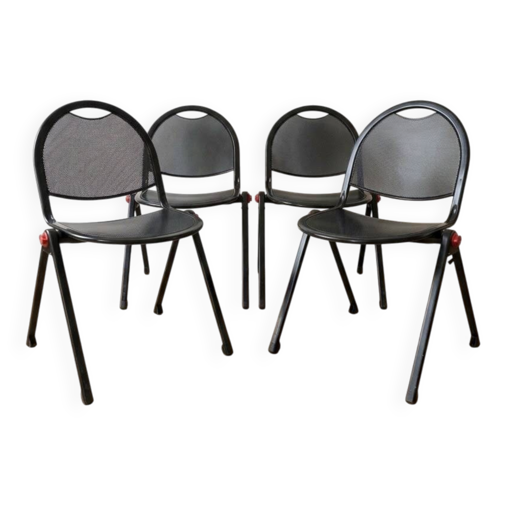Set of 4 industrial design chairs in black steel