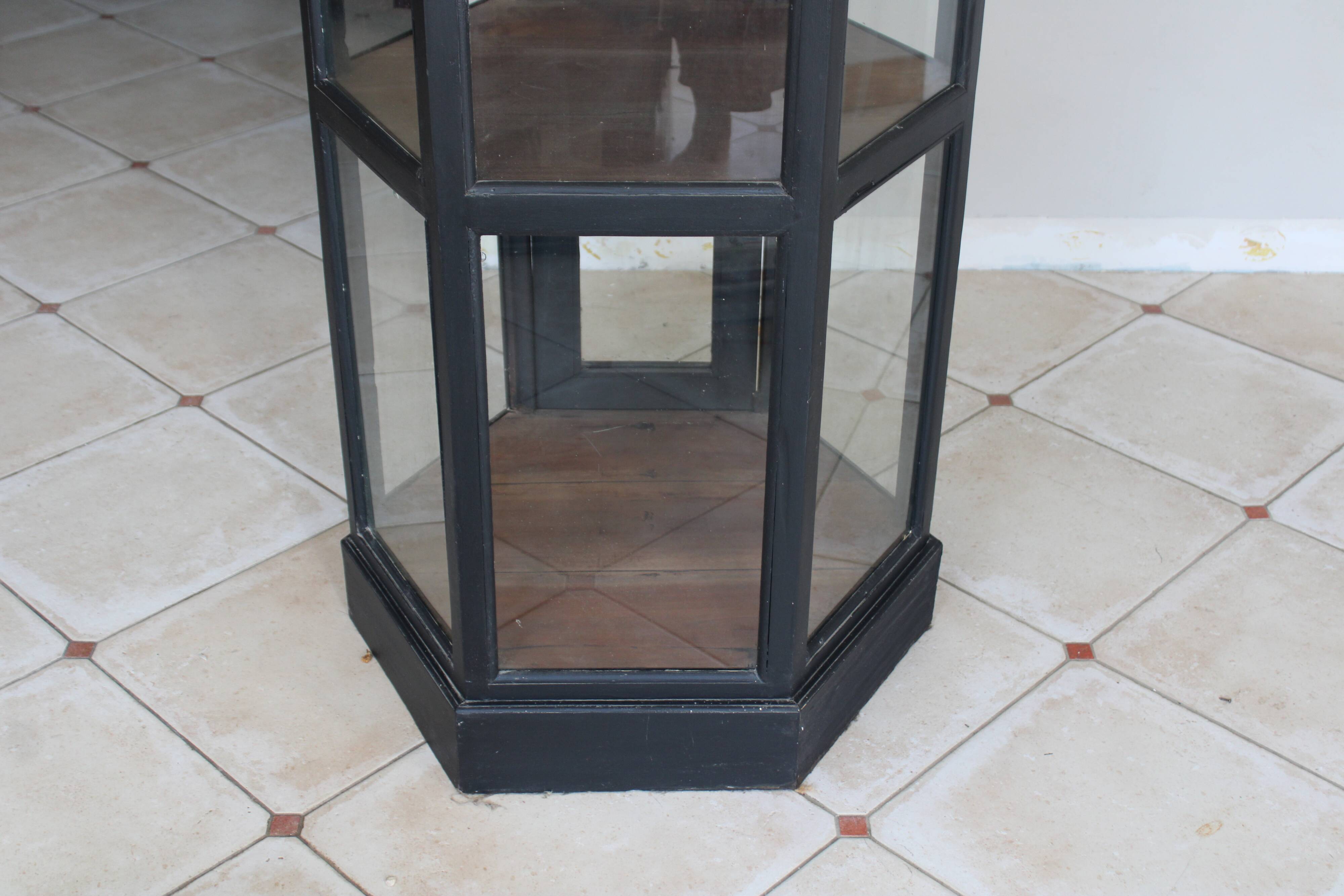 Antique black hexagonal display cabinet – 180 cm