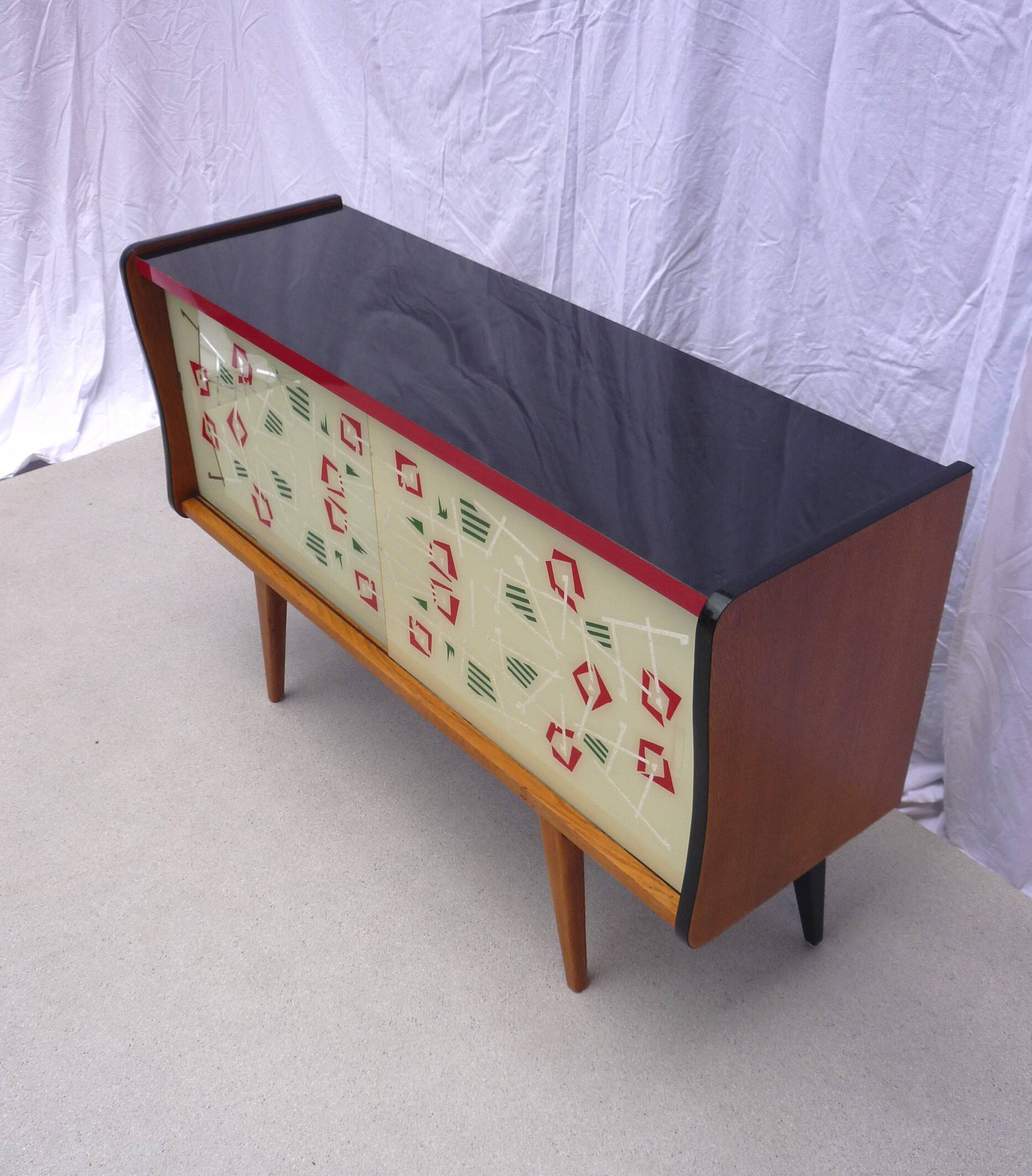 Vintage sideboard with 2 sliding glass doors