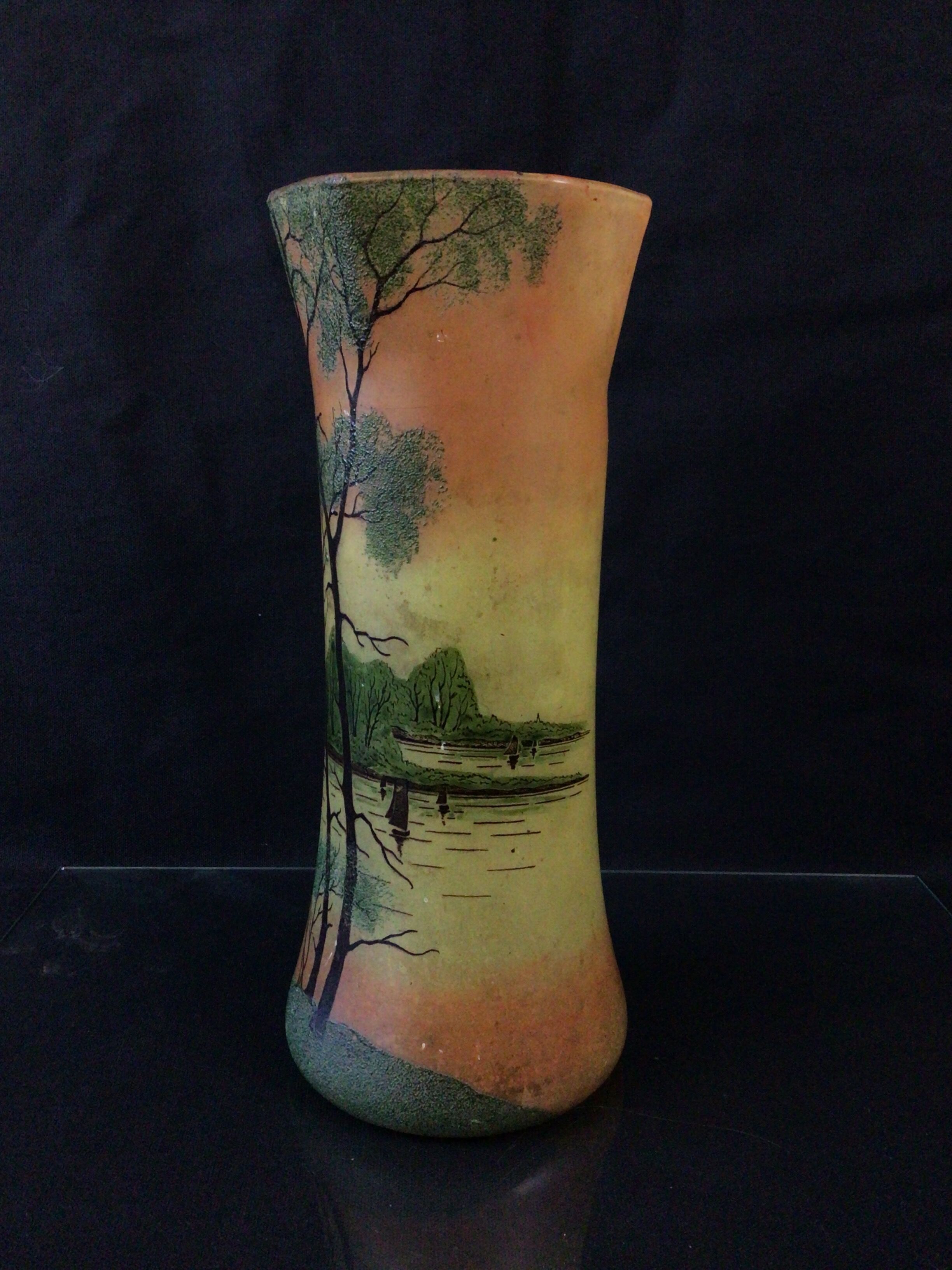 Vase verre émaillé legras art déco