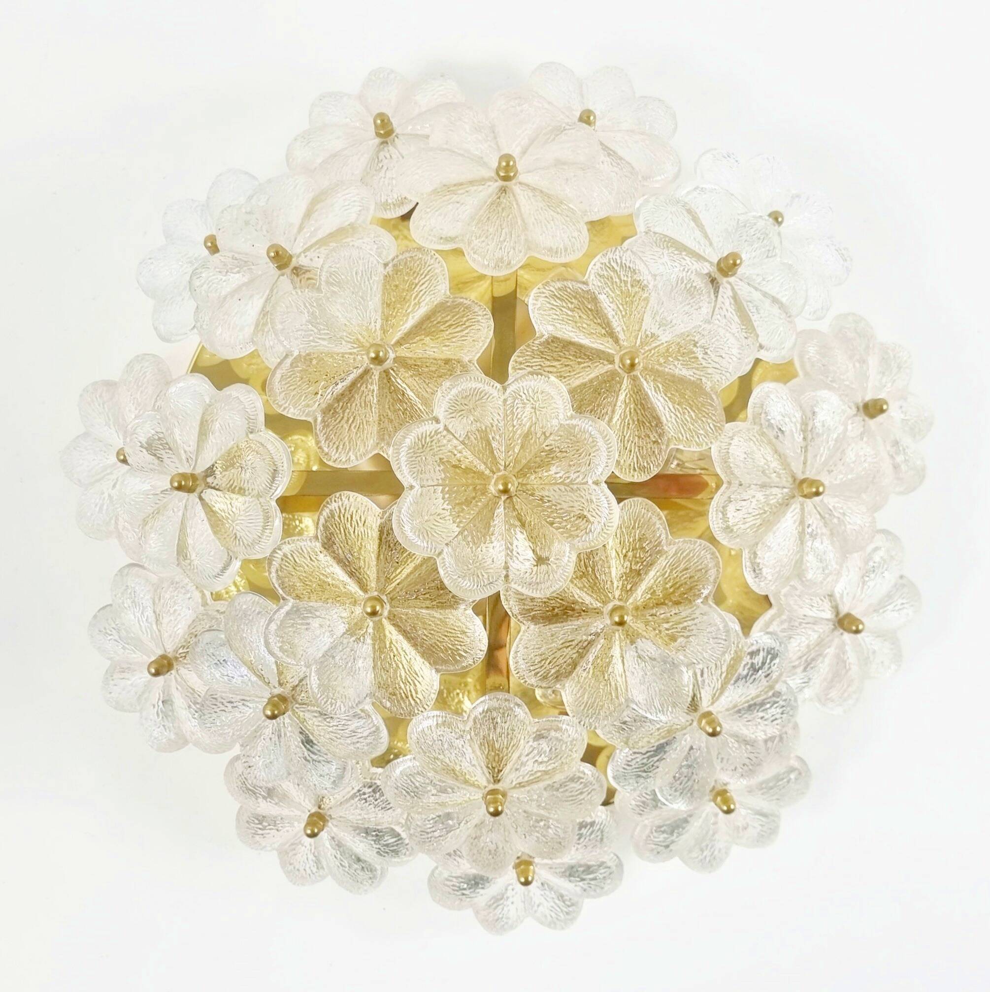 Large Mid-Century Murano Glass & Brass Flower Ceiling Light by Ernst Palme, Germany, 1960s/70s