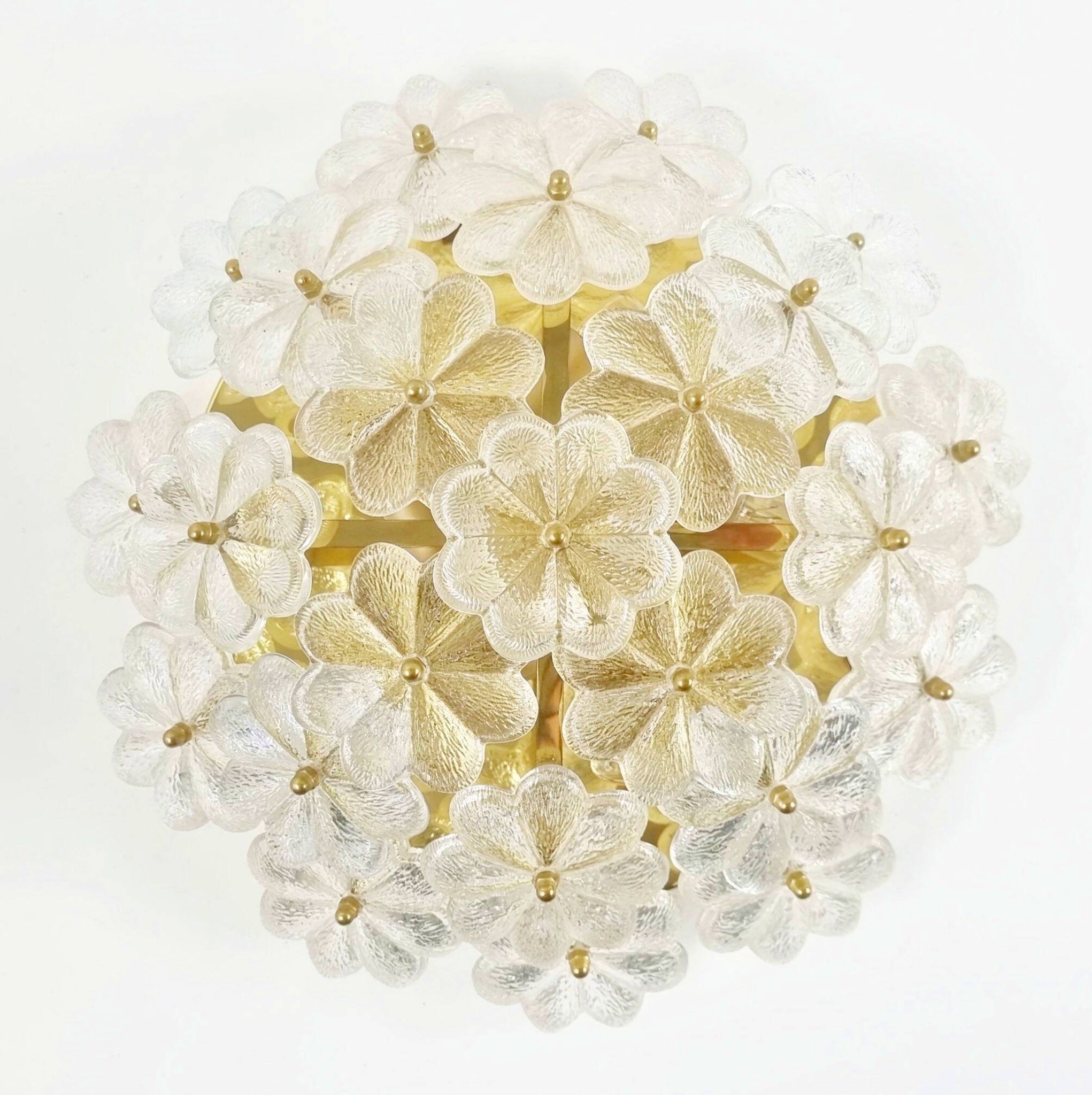 Large Mid-Century Murano Glass & Brass Flower Ceiling Light by Ernst Palme, Germany, 1960s/70s
