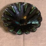 Vintage green and black glazed ceramic fruit cup