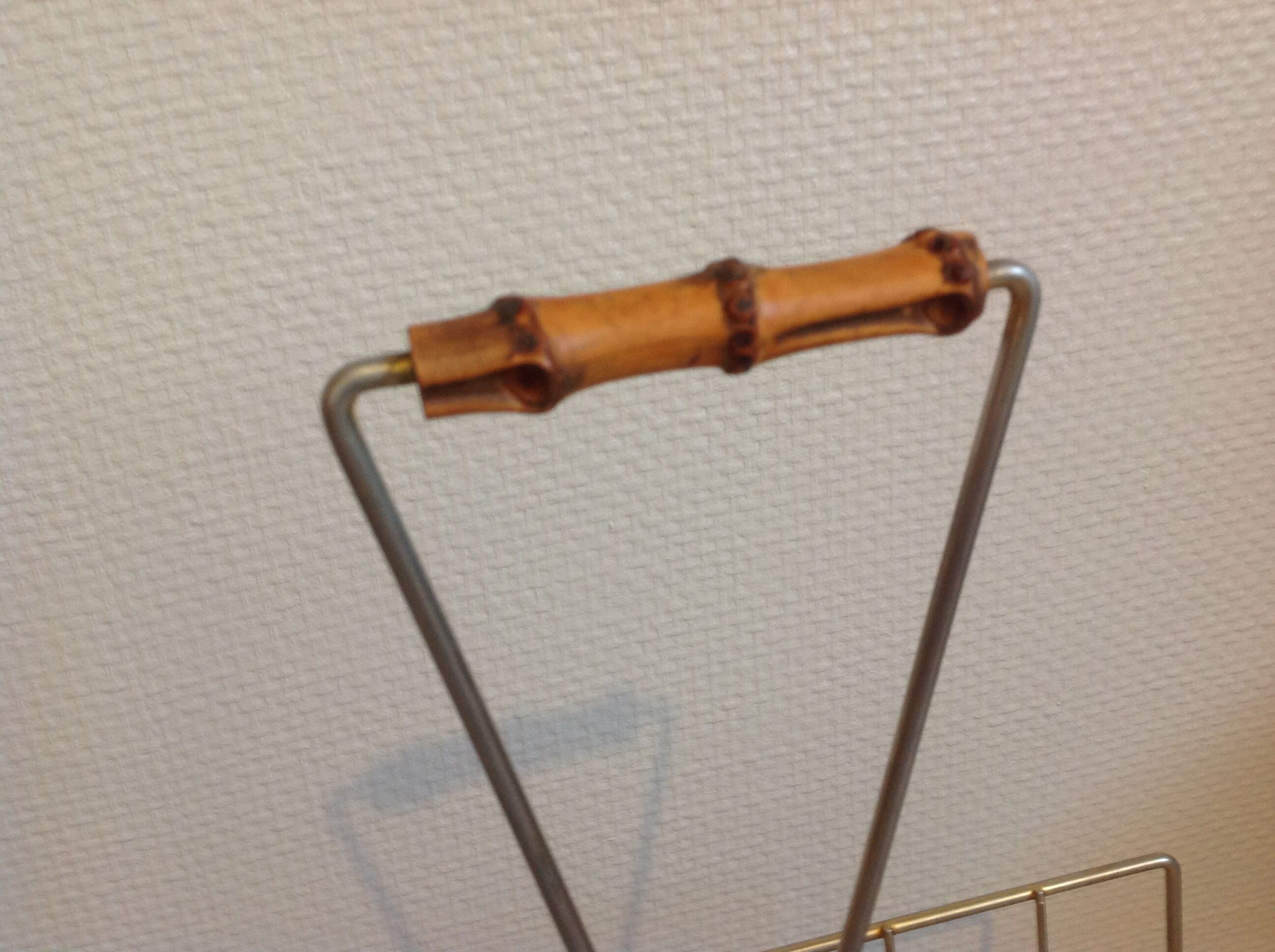 Vintage gold metal magazine door and bamboo handle / vintage 60s-70s