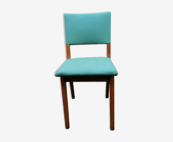 Chaise hêtre et skaï vert tendre 1950