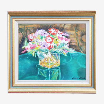 Oil on canvas still life bouquet of flowers François Féderlé 1939-2005