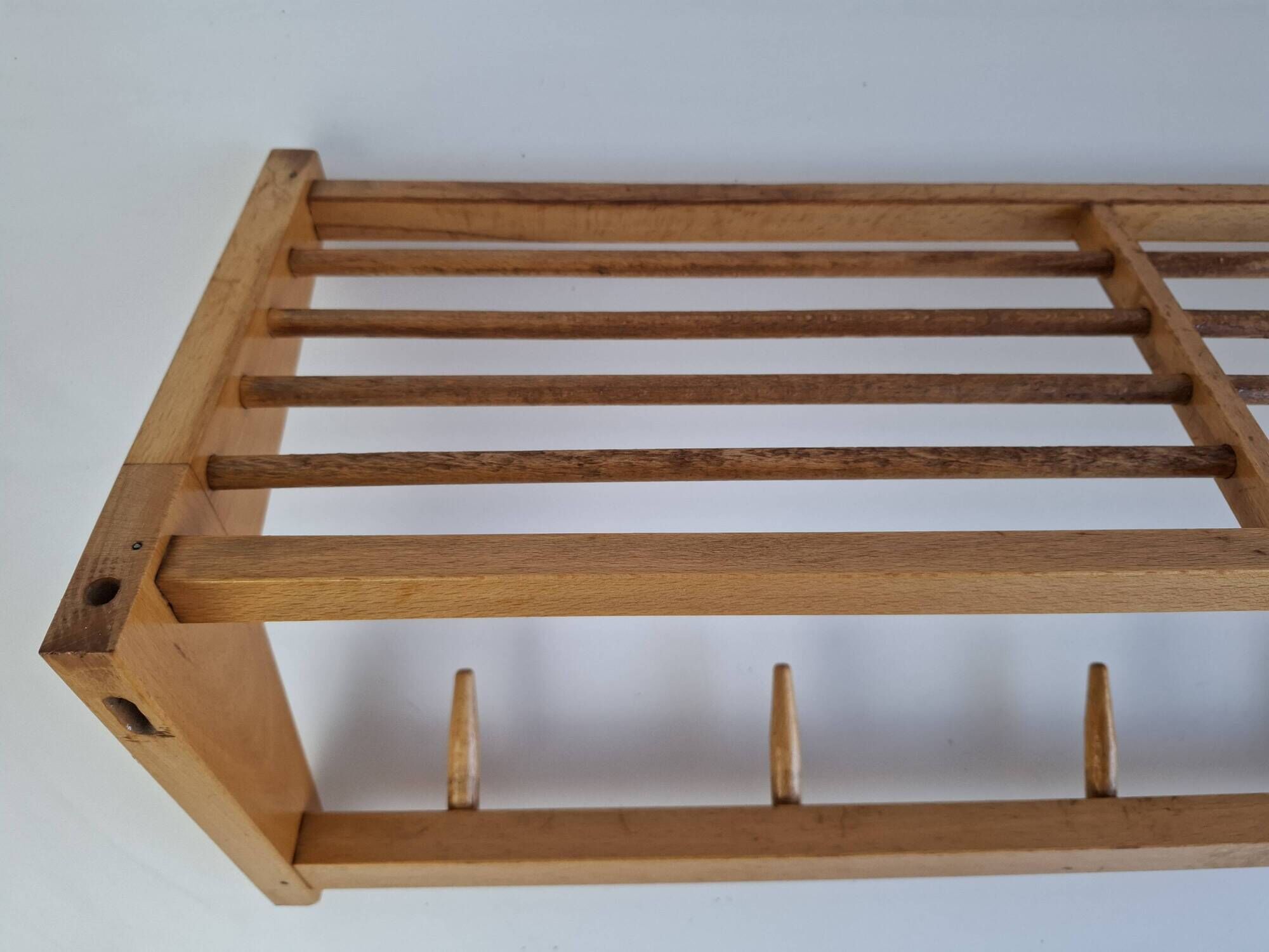 Uluv czechoslovakian mid-century wooden wall coat rack with shelf, 1970