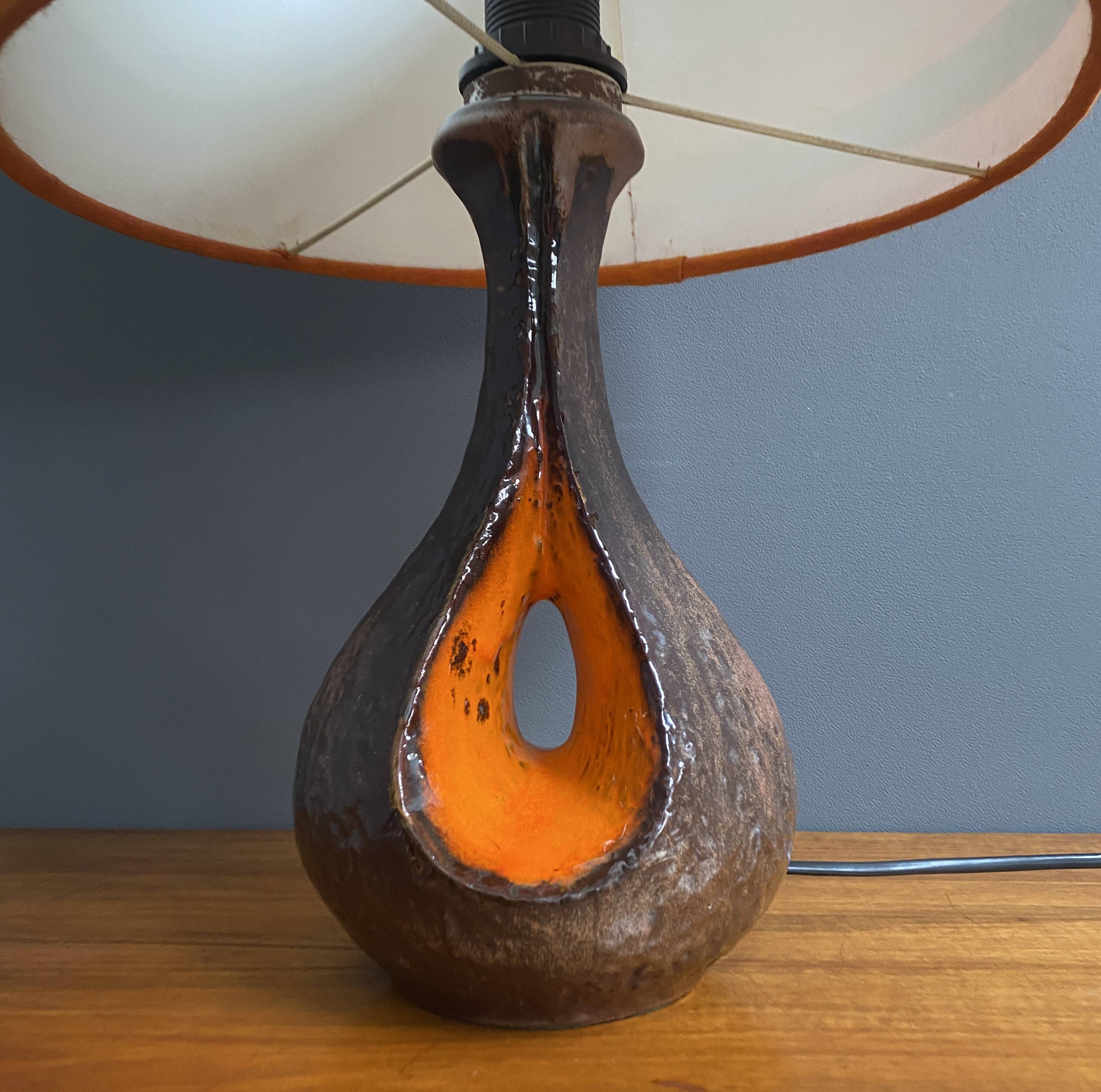 Ceramic orange / brown table lamp 1960s