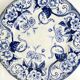 Set of 6 dessert plates in ironstone "Flora" – Creil et Montereau, 19th century, blue