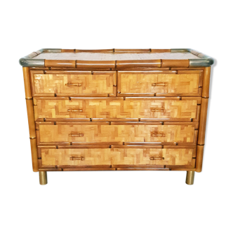 Commode Italienne marqueterie , bambou et laiton