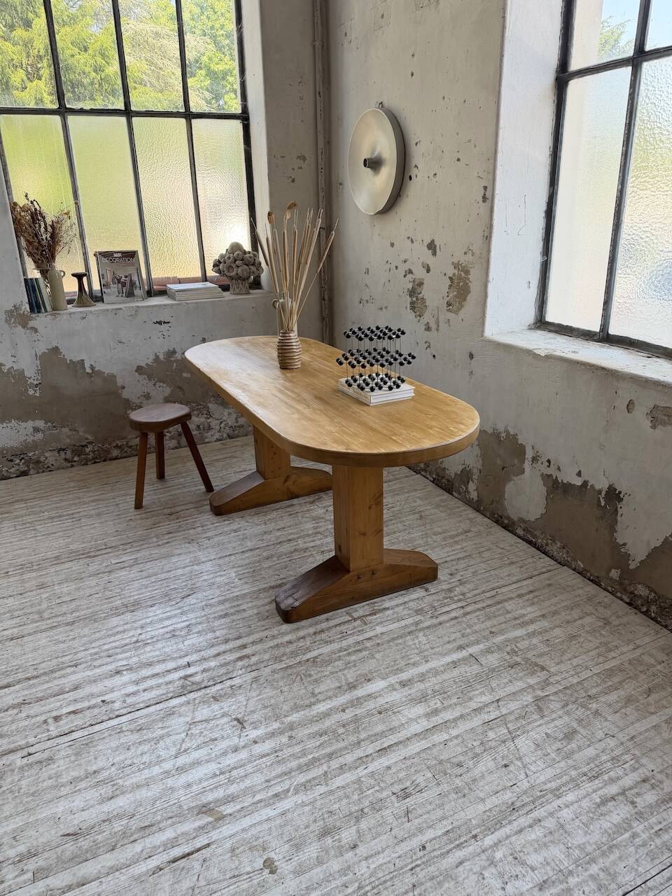 Brutalist pine oval table