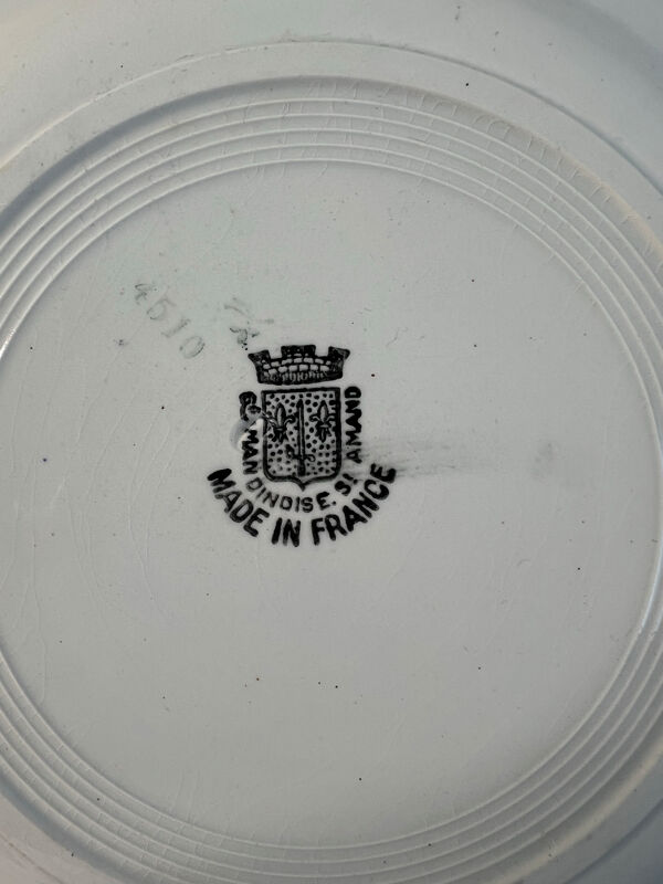 Lot de 12 assiettes plates en faïence Saint Amand 22,5cm