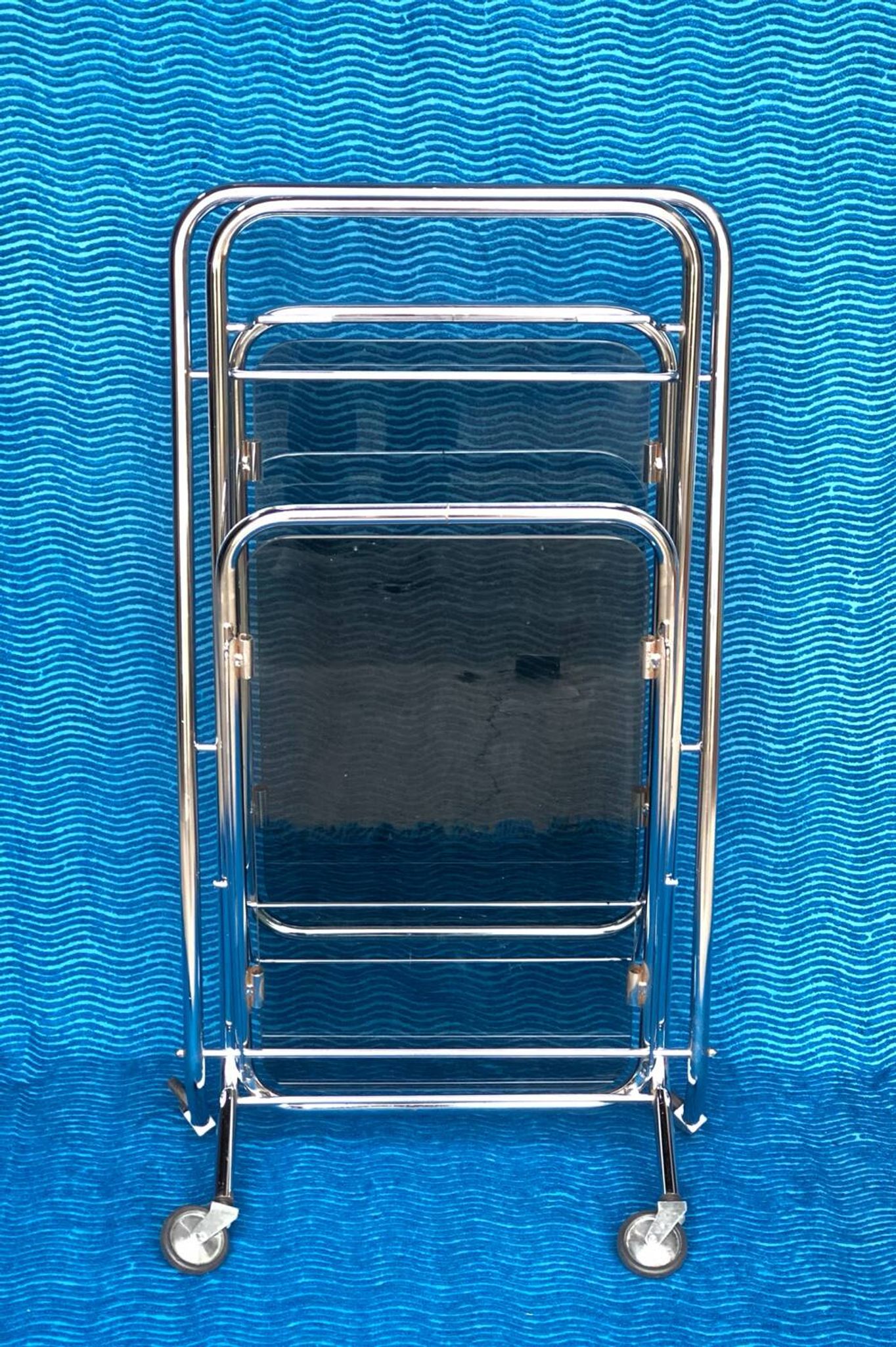Vintage folding server 1970 with 2 smoked glass trays