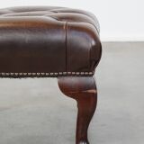 Dark brown cowhide leather Chesterfield ottoman
