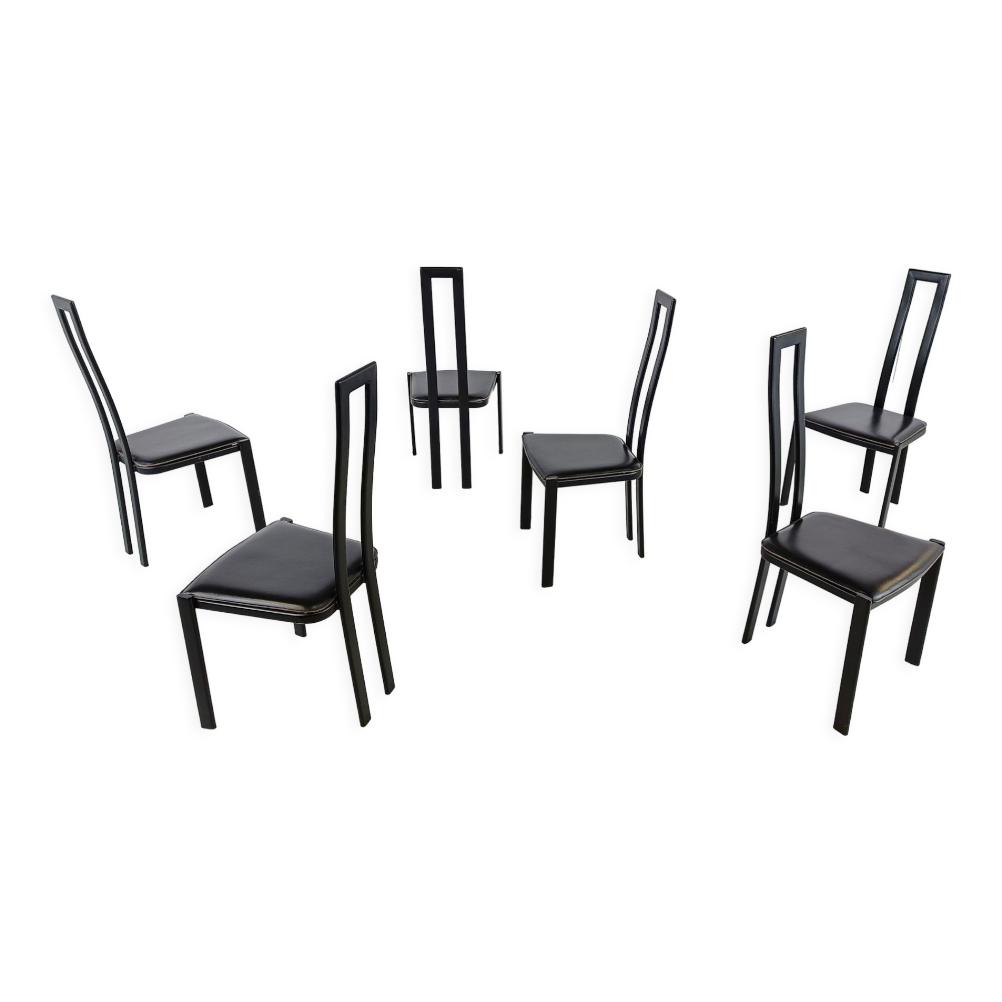 Set of 6 italian post modern dining chairs, 1980s