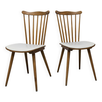 Paire de chaises Baumann Menuet Miel patiné assise skaï Blanc