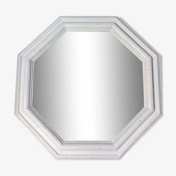 Beveled octagonal mirror in white wood 66 x 66 cm