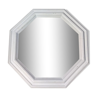 Beveled octagonal mirror in white wood 66 x 66 cm