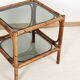 Bedside table or coffee table in bamboo and smoked glass, double top, 70s