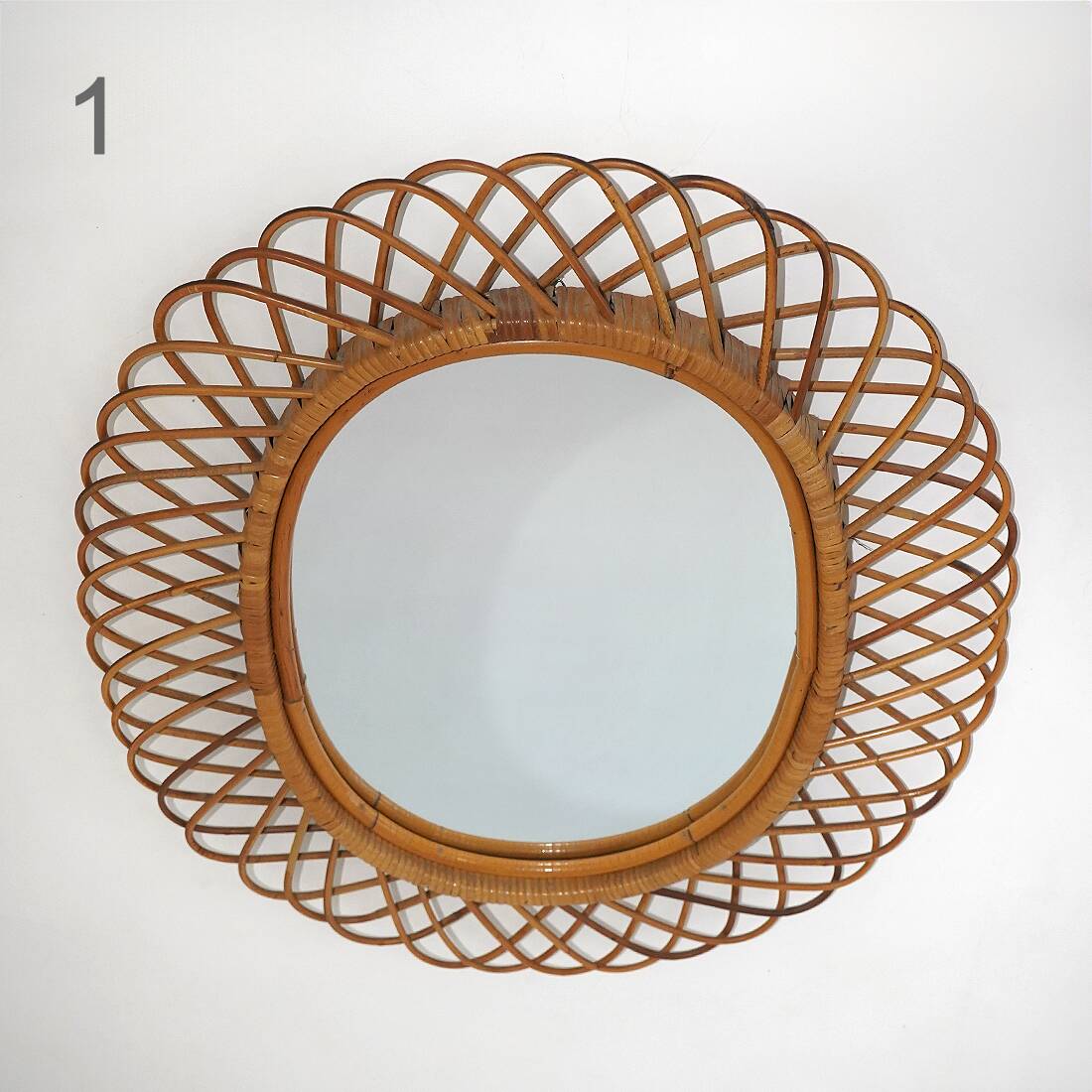 Wall mirror with rattan frame, 1950s
