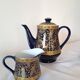 Service à café vintage D&S France – porcelaine bleue et or – 13 pièces