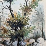 Watercolor painting "On the edge of the forest" signed MR Bouffard - mid 20th century