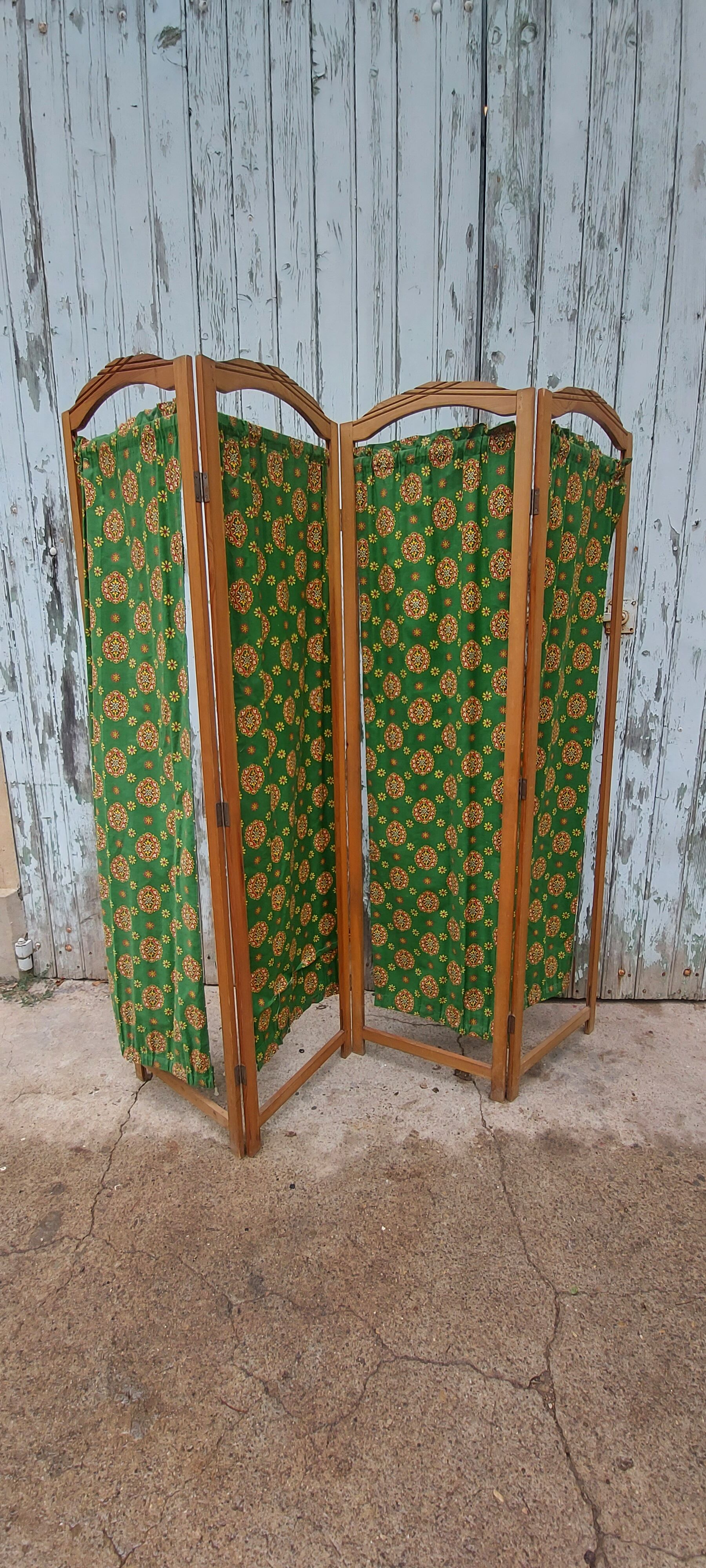Paravent bois et tissu 4 panneaux