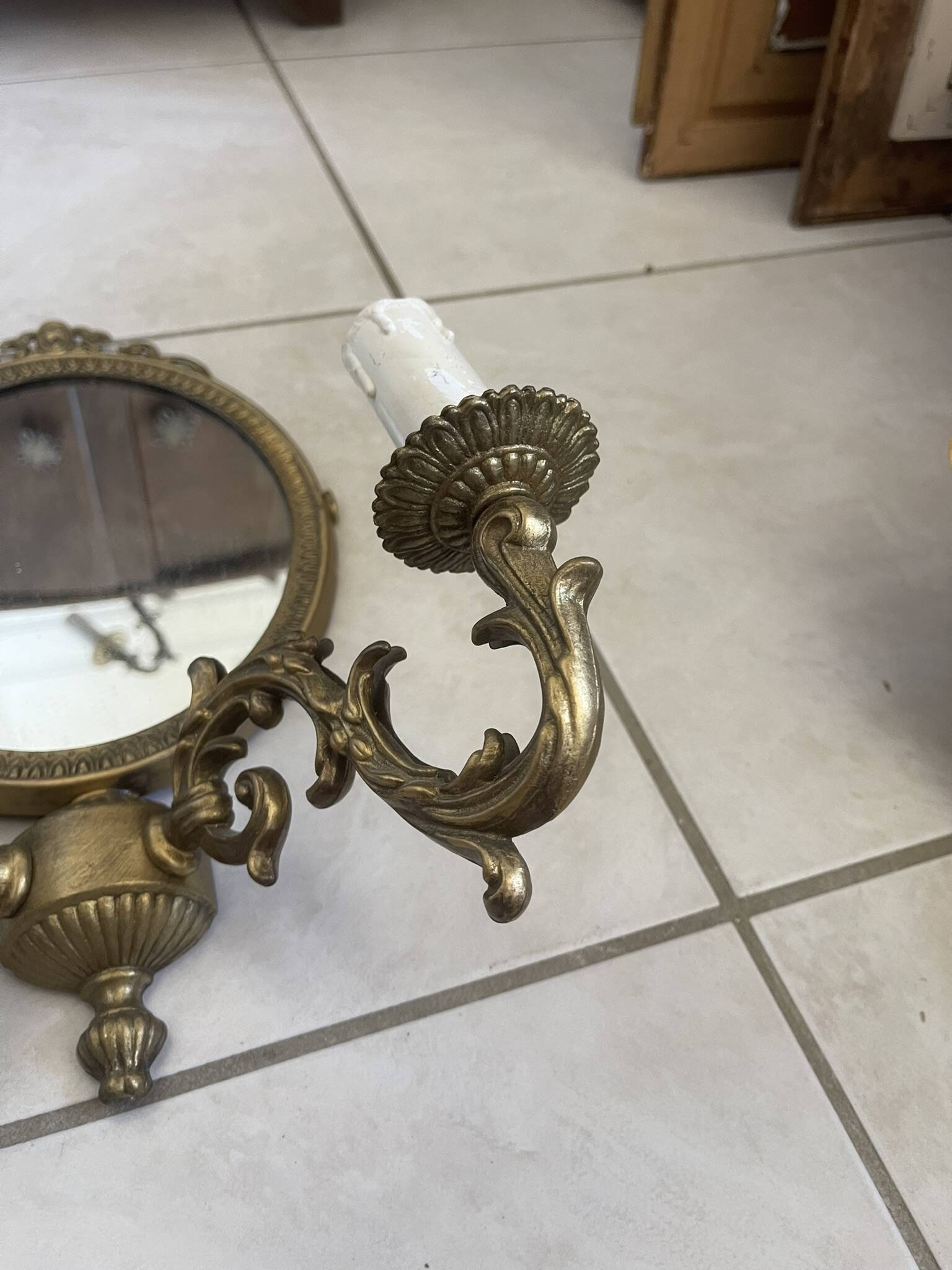Wall Mirror Sconce Golden Pediment Candle Holder Chandelier France Louis Style