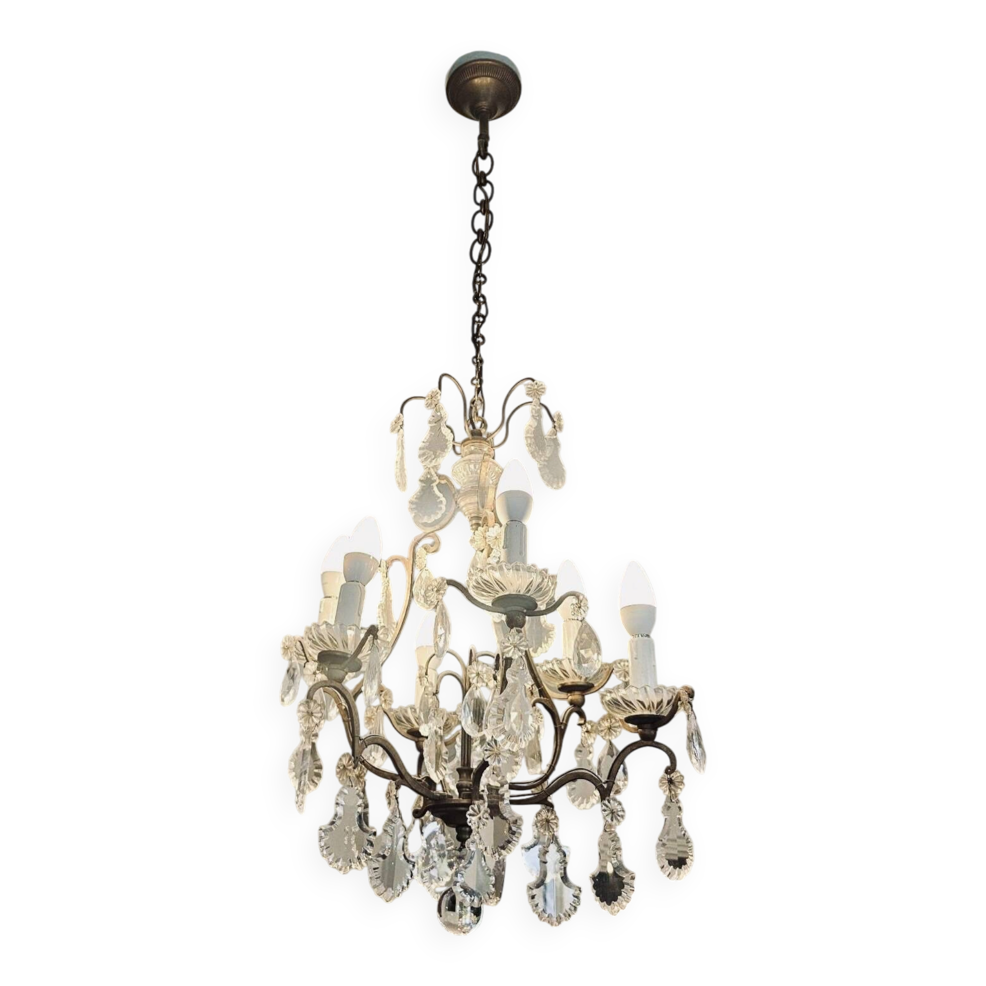 Louis XV style chandelier – 6 lights – patinated metal