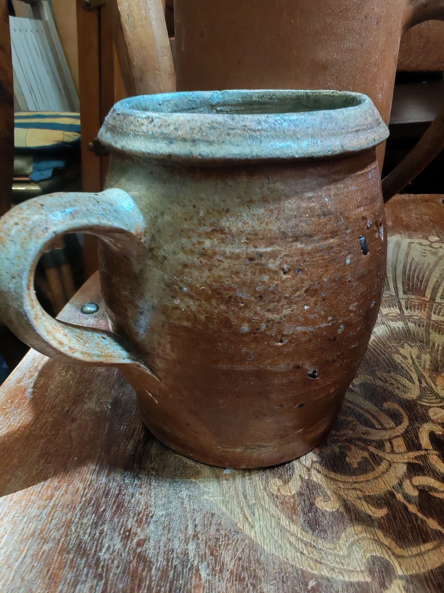 Set of 3 pieces of antique rustic French stoneware ceramic.