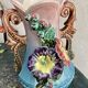 Barbotine vase with flower decoration - early 20th century