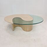 Italian travertine and glass coffee table, 1980's