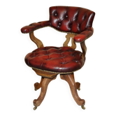 Chaise de capitaine Chesterfield victorienne en cuir