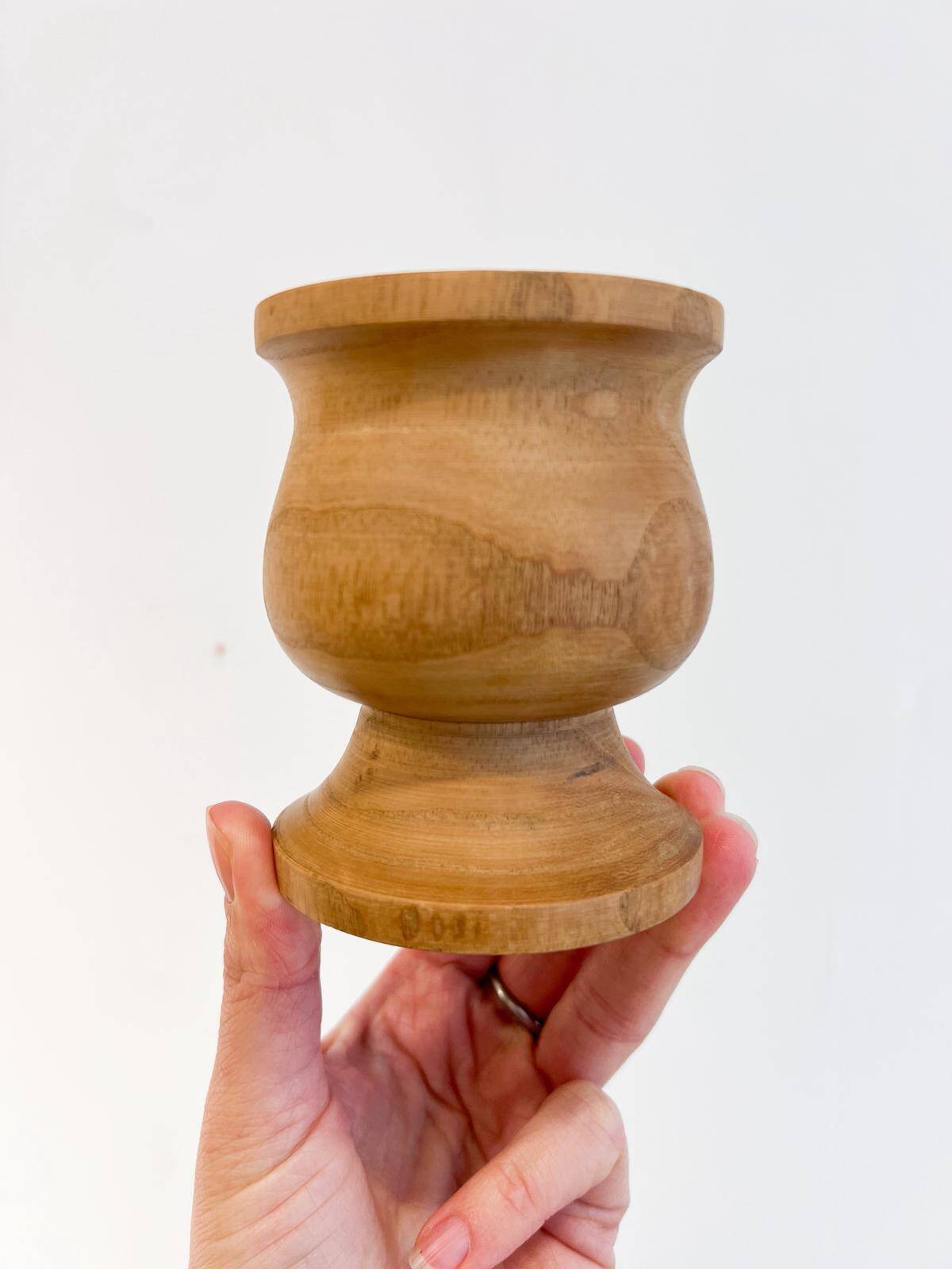 2 turned solid wood candle holders