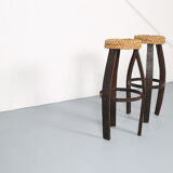 Original set of 2 bar stools by Frida Minet and Adrien Audoux, 1950s, France