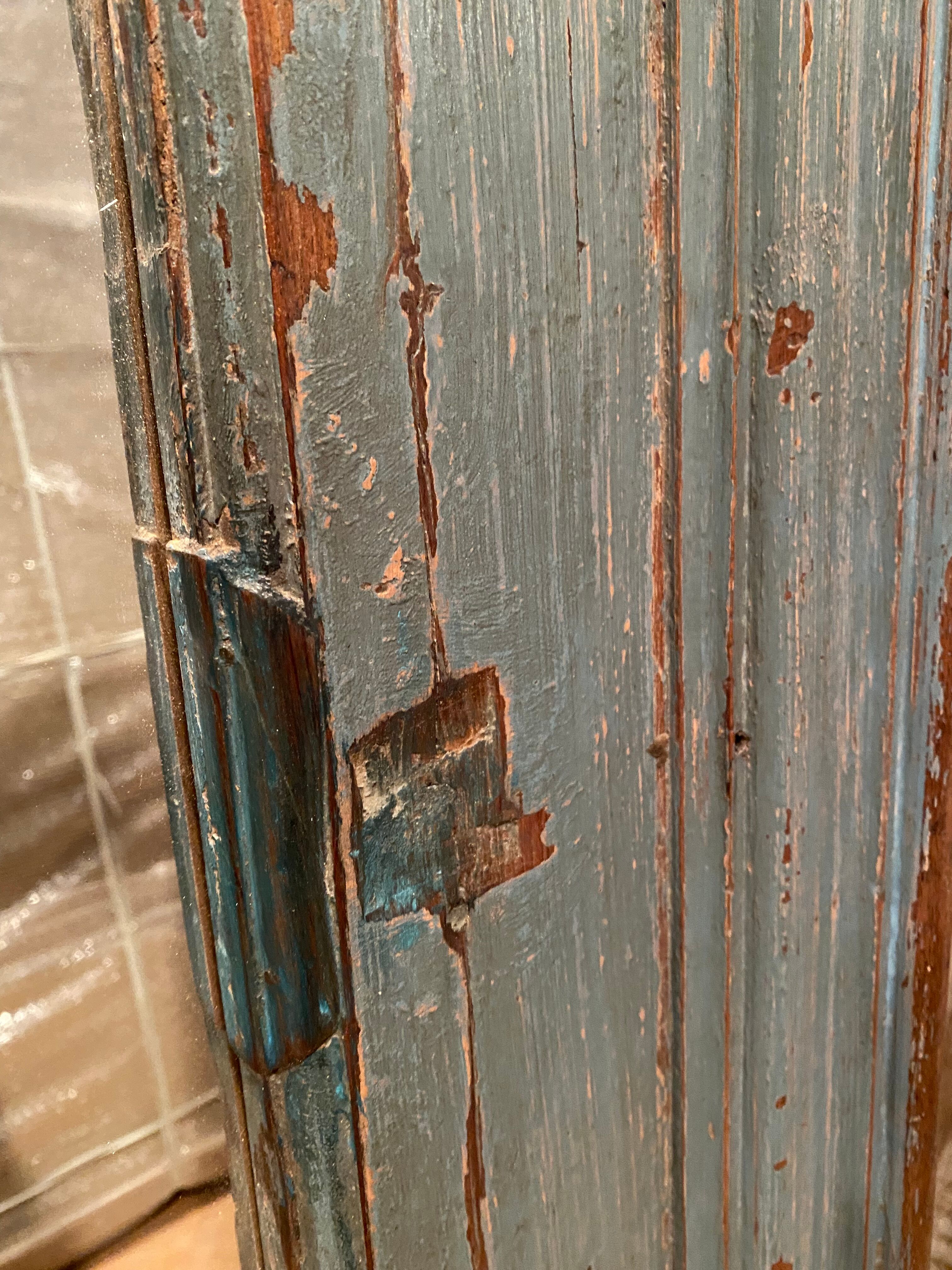 Mirror in blue lacquered wood, 148x102 cm