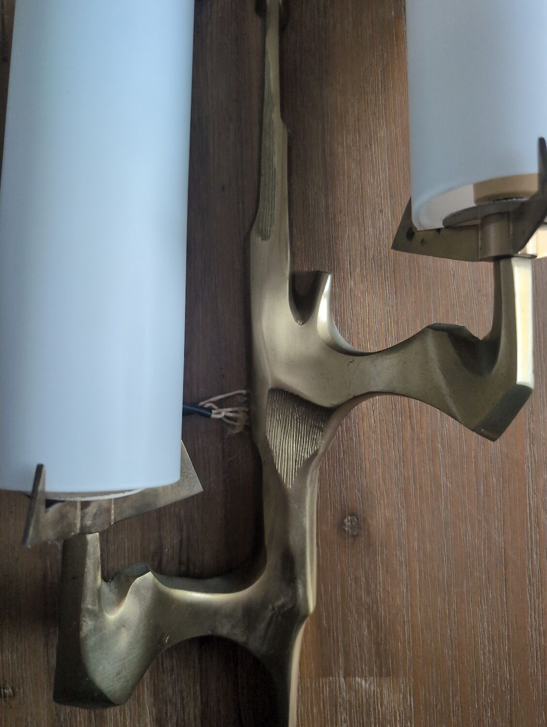 Pair of Arlus gilt bronze and opaline wall sconces