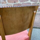 Suite of 6 art deco chairs 1950 walnut & pink velvet