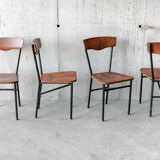 Set of 4 wood and metal vintage chairs