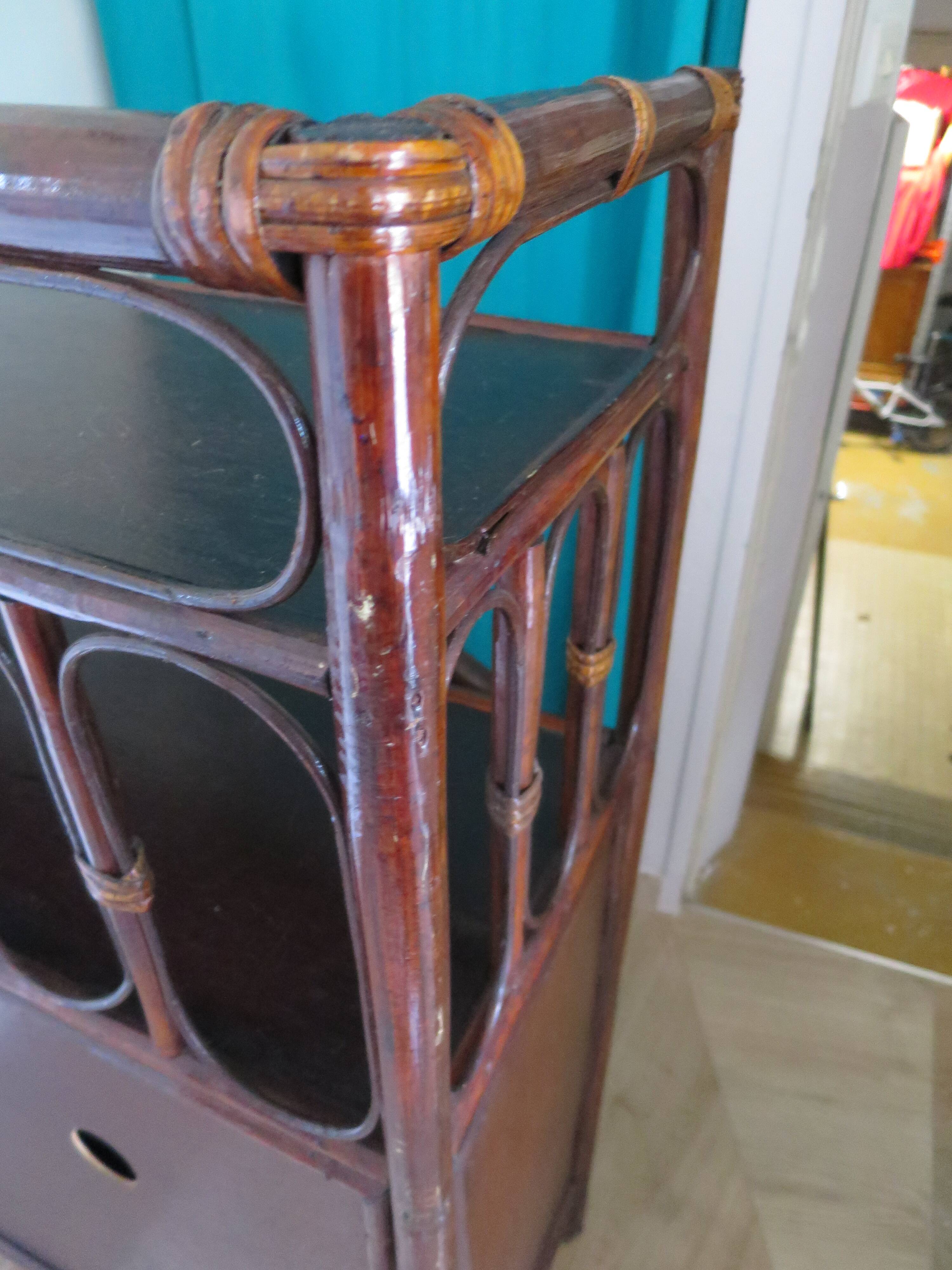 Support buffet bibus woven rattan 2 doors in caning - vintage 60s/70s