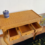 Rattan console desk with curved legs, 1970s