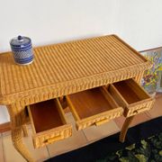 Rattan console desk with curved legs, 1970s